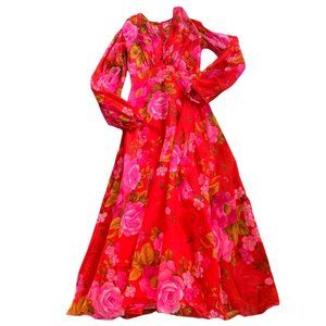 Vintage Mr. Boots Sheer Sleeve Floral All Over Print Dress